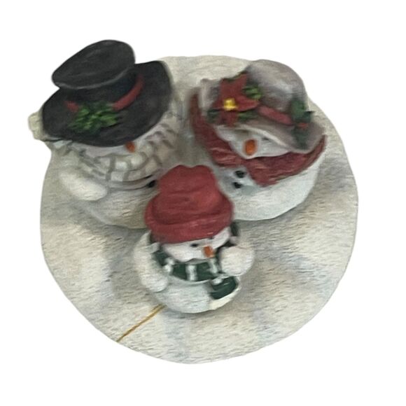 Home Interiors Snowman Family Candle Topper‎ Jar Shade Ceramic Christmas Retired - Picture 5 of 7